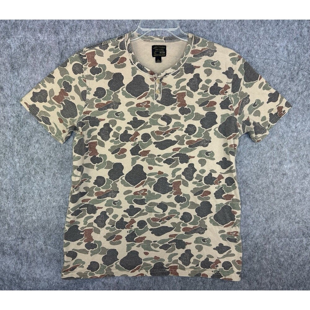 Lucky Brand Men's Camo Henley Short Sleeve T-Shirt L Type L-54C